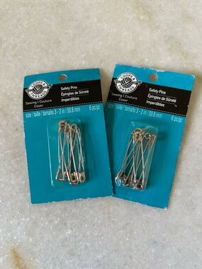 Loops & Threads 2" Silver Safety Pins 2 pks of 6 (12 total) Sewing Crafting NWT